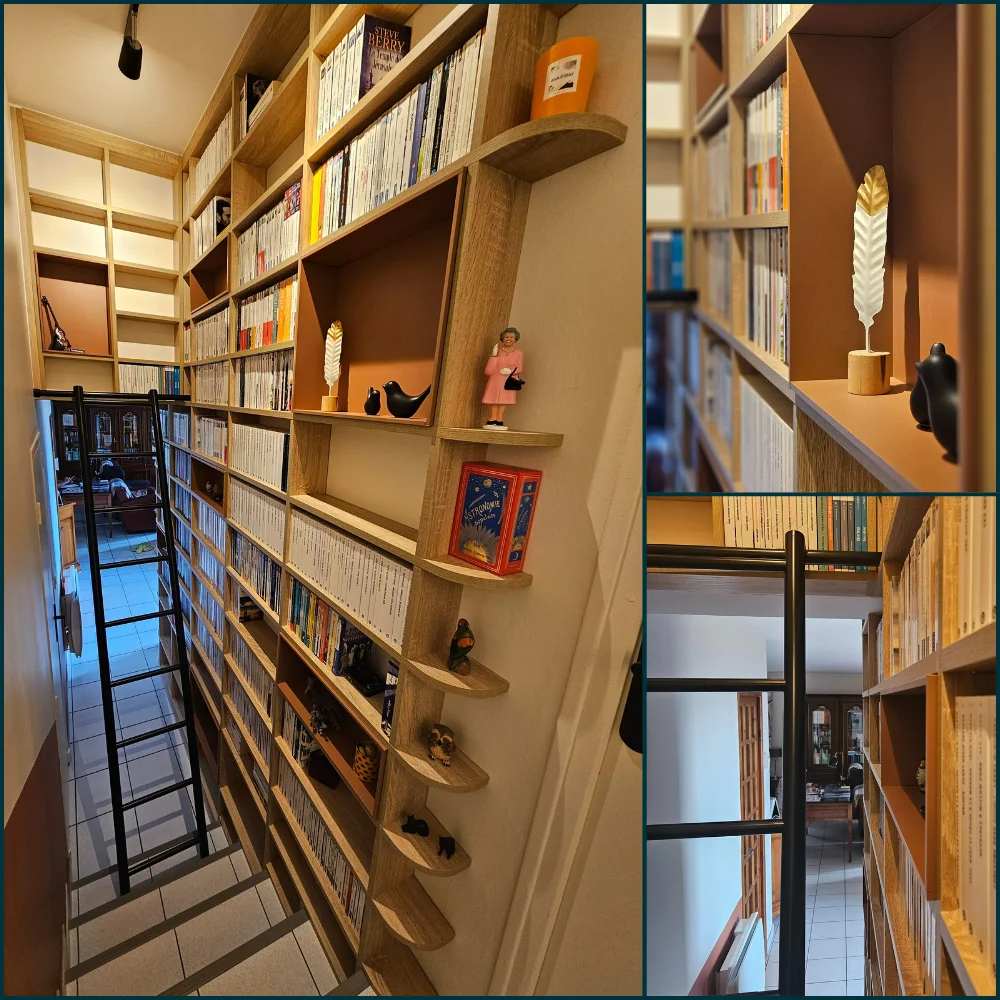 Bibliothèque sur-mesure Chêne Sonoma et Terracotta