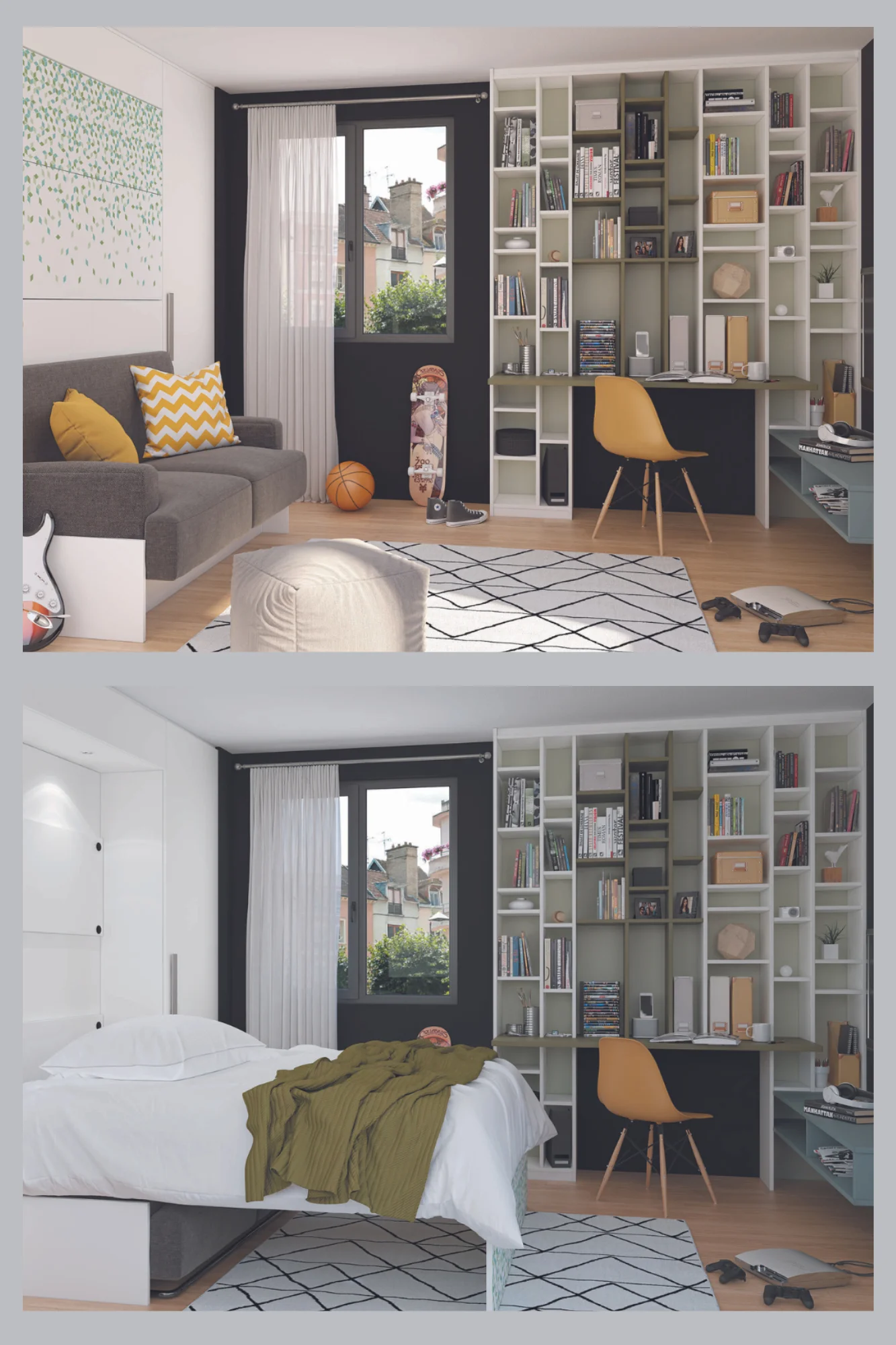 Un lit escamotable avec rangements sur-mesure : gain d'espace et praticité