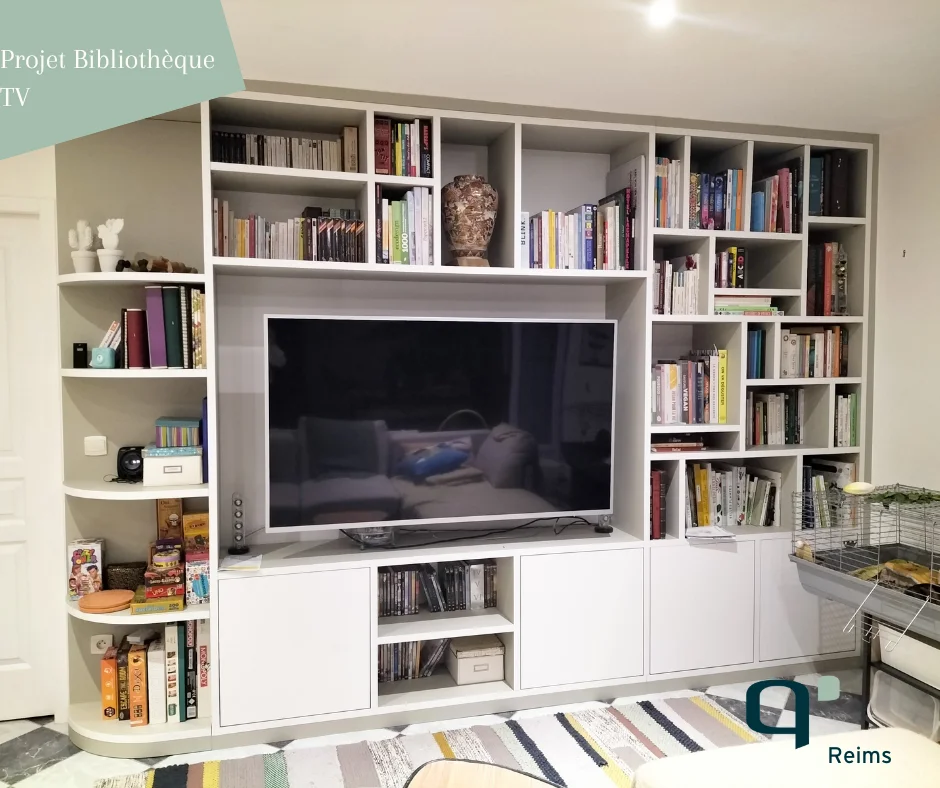 [Réalisation Quadro Reims Tinqueux] Une bibliothèque/TV sur-mesure près de Reims