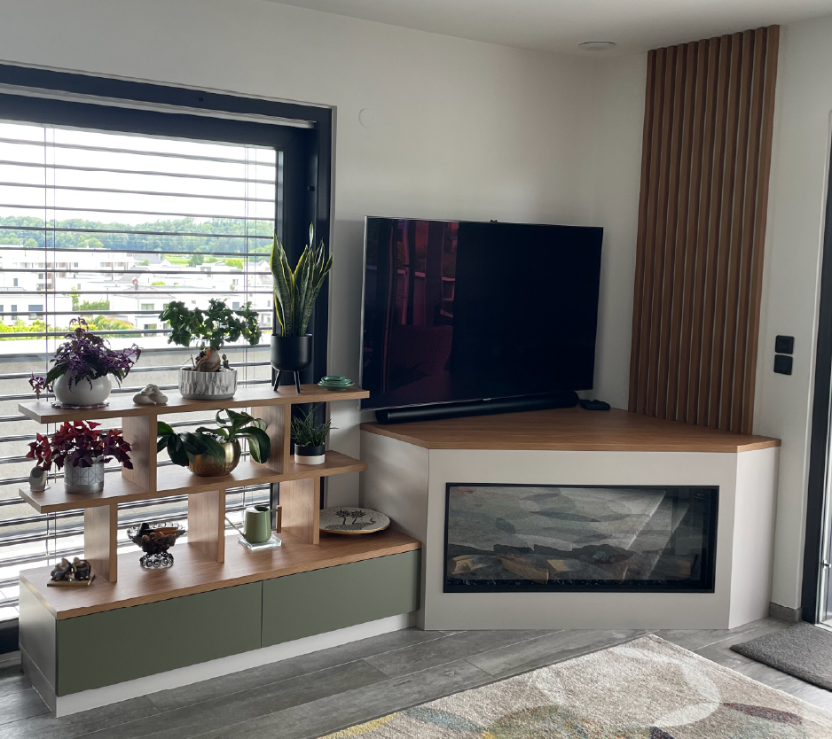 Meuble TV sur mesure avec cheminée intégrée à Sierentz (Haut-Rhin, 68)