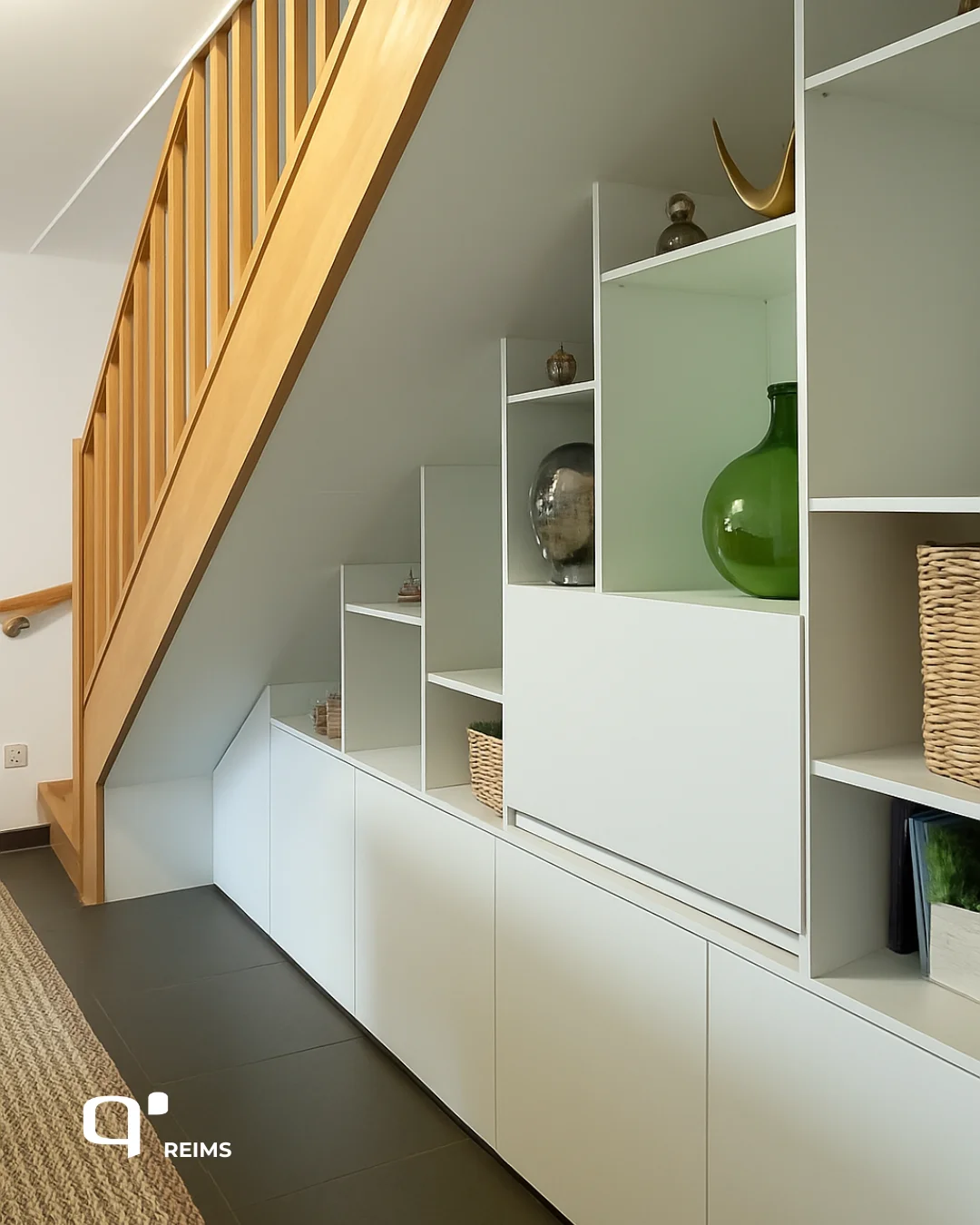 [Réalisation Quadro Reims Tinqueux] Sublimer votre intérieur avec une bibliothèque sous-escalier.