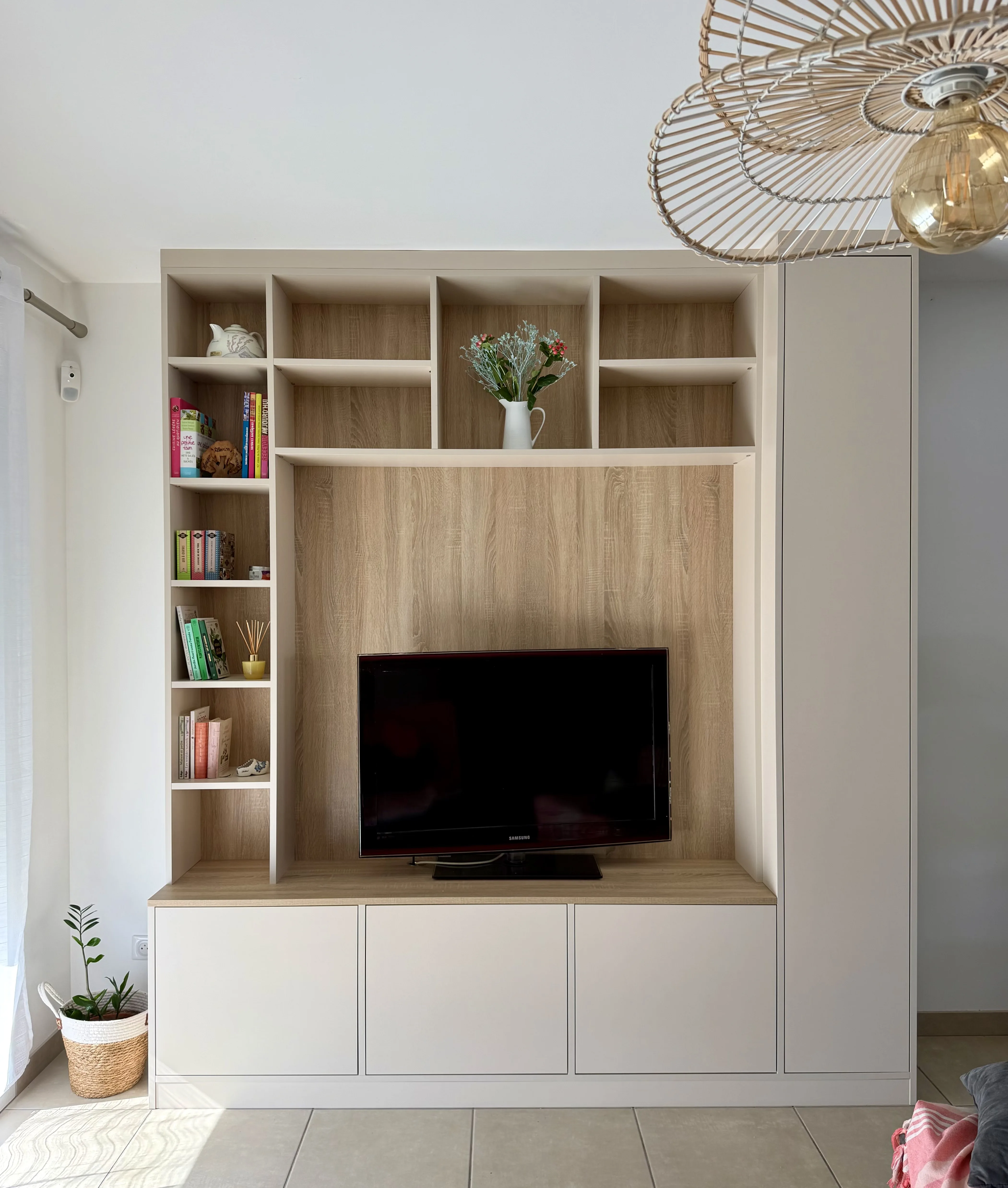 Meuble TV cachemire et chêne